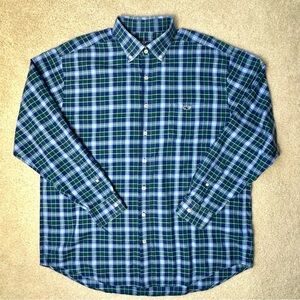 Vineyard Vines Tucker Shirt Classic Fit Long Sleeves Blue Green Plaid Size XL